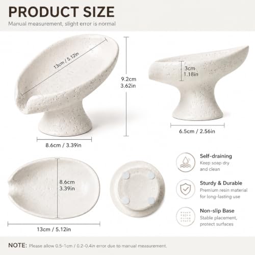 Image of Soap Dish Travertine Soap Holder Self Draining Leaf Shape for Sink Bathroom Shower Kitchen
