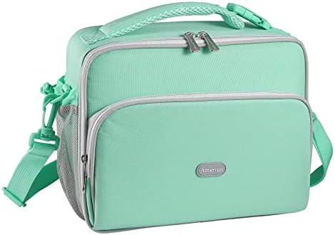 Amersun Lunch Bag for Kids[Patent Design], Insulated School Lunch Box with Adjustable Shulder Strap & 2 Pockets for Teen Girl Boy,Lunch Cooler with Padded Inner Keep Food Warm Cold Fresh,Almond Green