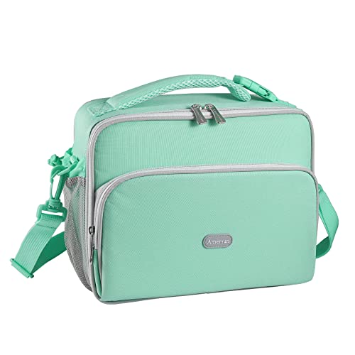 Amersun Lunch Bag For Kids[Patent Design], Insulated School Lunch Box With Adjustable Shulder Strap & 2 Pockets For Teen Girl Boy,Lunch Cooler With Padded Inner Keep Food Warm Cold Fresh,Almond Green #TOP24