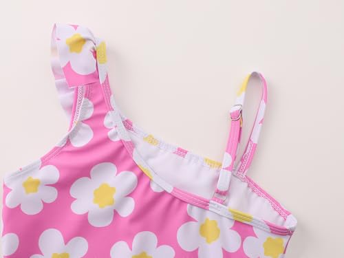 Image of Girls One Piece Swimsuits Adjustable Double Strap for Kids Palm Tree Print Toddler Bathing Suit Size 2T-10