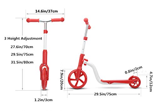 Jipemtra Scooters for Kids 3 Wheel T-bar Adjustable Riding Kick Scooters for Kids Height Adjustable LED PU Flashing with Graffiti Christmas Birthday Age 2~10 (Red Balance)