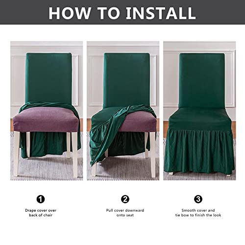 Molasofa Chair Covers For Dining Room Set Of 4 Stretch Chair Slipcovers With Skirt For Kitchen Seat Protectors Wedding Banquet Decor Kids Pets Spandex Fabric Washable (4Pcs, Dark Green) #TOP5