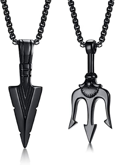 vien Poseidon Trident Pendant Stainless Steel Ancient Greece Amulet Black Necklace for Men Gift for Sailor (2PC Combo)-picture-28