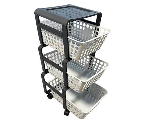 BERARDI | Carro portaobjetos con 3 cestas extraíbles, 41,5 x 29 x 75 cm, con ruedas, color hielo