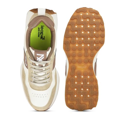 Image of Liberty Leap7x FRONX-2E Men's Casual Lacing Sneakers, Beige and Blue | Suitable for Walking Travel, College, Office | Comfortable Lace-Up Casual Shoes | Lightweight Stylish Fashion Footwear for Men