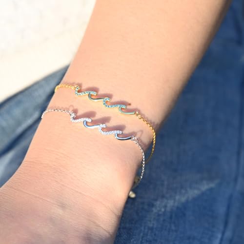 925 Sterling Silver Bracelet, Wave Bracelet for Mother, Bestie Gifts for Women, Best Friend Bracelet, Birthday Jewelry Gifts for Friends Mom Daughter Sister2