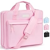 Sooez Zipper Binder 3 Ring, 3 Inch D-Ring, 700-Sheet Capacity, School Binder with Shoulder Strap & Handle, 5-Tab Expanding File Folder, Multi-Pocket Organizer for Middle School Office Supplies, Pink