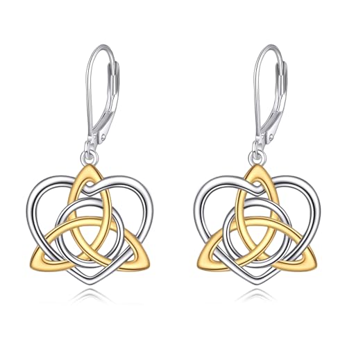 Celtics Earrings Sterling Silver Irish Celtic Knot Dangle Earrings Love Heart Drop Earrings Jewelry Christmas Gifts for Women Girls