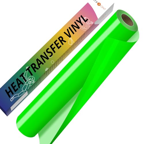 Image of HTVRONT Neon Green HTV Vinyl Roll - 12 inch x 10ft Neon Green Iron on Vinyl for All Cutter Machine, Heat Transfer Vinyl Rolls for t Shirts - Easy to Cut & Weed for Heat Vinyl Design