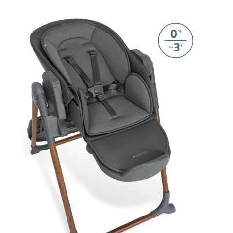 Maxi-Cosi Ava Plus Trona, 0 a 3 años, con almohadilla para recién nacidos incluida, compacta y plegable, ligera (9,62 kg), 6 posiciones de altura, bandeja extraíble, 2 ruedas, Elegance Graphite