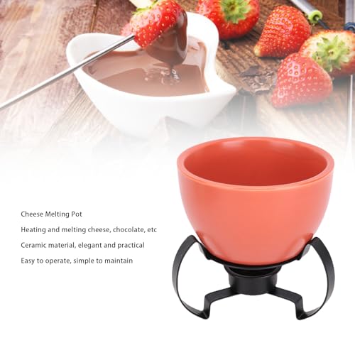 Atyhao Ceramic Cheese Pot, European Style Fondue Set with Metal Stand for Melting Cheese Ice Cream Chocolate, Hand Painted Art Piece (Orange) - Thumbnail 4