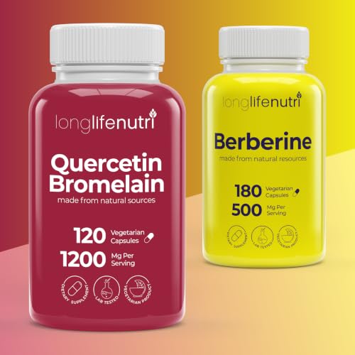 LongLifeNutri Quercetin 1000 mg with Bromelain 200 mg & Berberine HCl 500 mg Bundle – 120 + 180 Vegetarian Capsules, 2–6 Month Supply, Botanical Alkaloid Complex, Non-GMO, GMP Certified, Made in USA