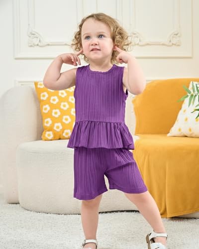 Image of Weebaby Baby Clothes Girl Toddler Summer Outfits Infant Casual Sleeveless Halter Ruffle Tank Cute Short Set Baby Clothing