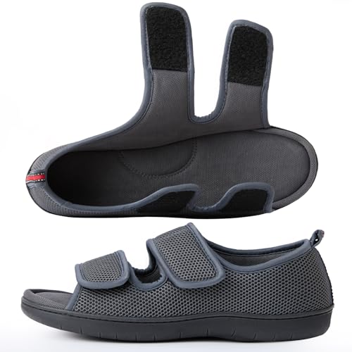 Image of WALKFUN Men's Slippers with Arch Support, Adjustable Mesh Diabetic Sandals