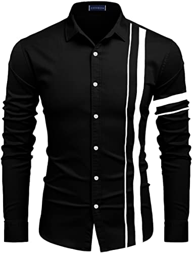 Image of Zombom Men Cotton Polyester Blend Regular Fit Striped Full Sleeve Casual Shirt