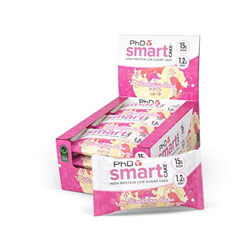 PhD Nutrition Smart Cake-High Protein, low sugar chocolate covered baked snack, (Birthday Cake), Pack of 12 Cover