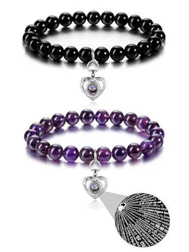 Top Plaza Matching Couples Bracelets I Love You 100 Languages Bracelets Healing Crystal Bracelets for Couples Him & Her Long Distance Relationship Bracelets Valentine's Day Gifts #Style 3