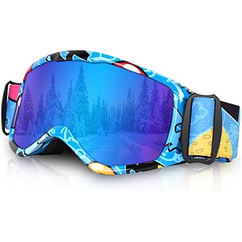 Micnaron Kids Ski Goggles, Snowboard Goggles for Boys Girls Youth, OTG Anti-fog Ski Goggles with Non-Slip Strap (Blue) Cover
