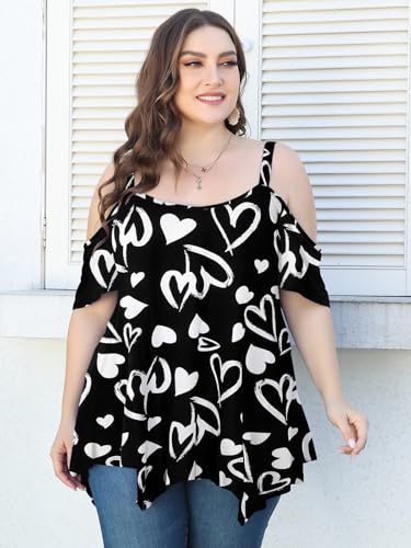 Image of LARACE Cold Shoulder Tops for Womens Summer Clothes Spaghetti Strape Tunic Oversized Shirts Asymmetrical Plus Size Blouse