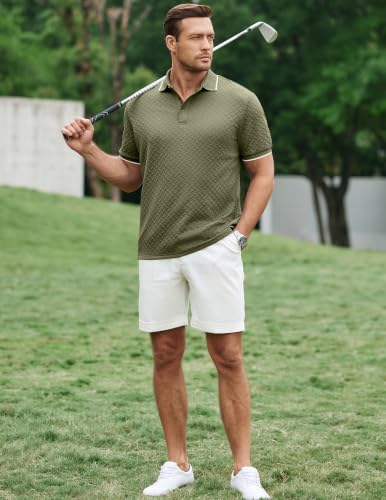 Image of JMIERR Mens Casual Polo Shirt Short Sleeve Vacation Button Summer Beach Knit Stretchy Golf Shirts