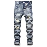 Men's Jeans Ripped Blue Pants Distressed Regular Fit Tapered Leg Classic Denim Fashion Jeans Destroy