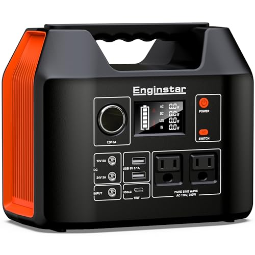 EnginStar Portable Power Station 300W 296Wh Battery Bank with 110V Pure Sine Wave AC Outlet for Outdoors Camping Hunting and Emergency, 80000mAh Backup Battery Power Supply for CPAP