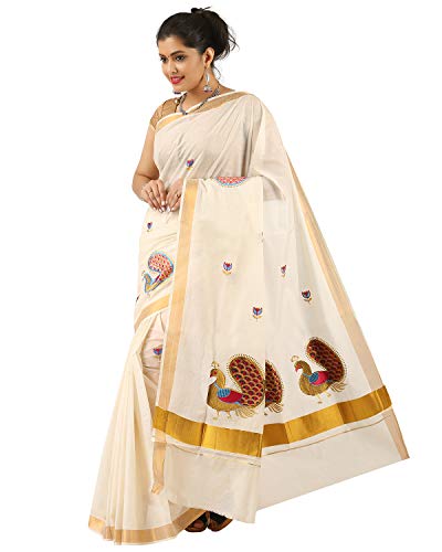 Sari Kerala Kasavu Zari ropa tradicional india tamaño libre color sandalia algodón dorado