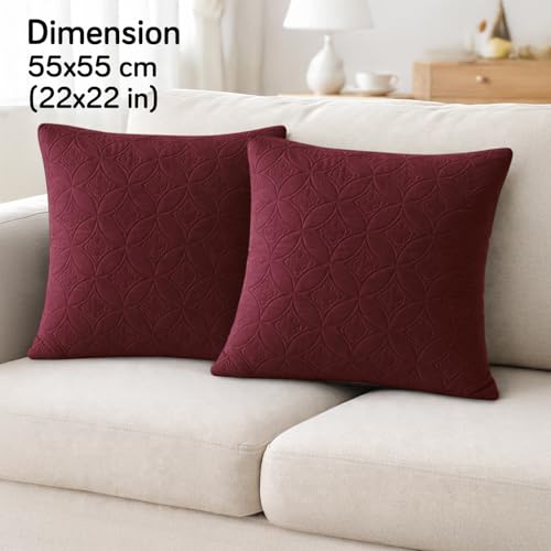 Image of HOKIPO 100% Leakproof Quilted Cushion Cover for Sofa 22x22 Inches, Set of 2, Wine (AR-6281-BRGN*2)