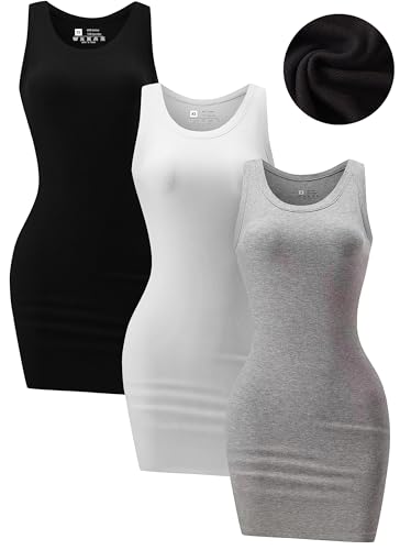 Image of Chongbaijia 3 Pack Summer Dresses for Women 2026 Ribbed Crewneck Tank Top Dress Sleeveless Sundress Basic Bodycon Mini Dress