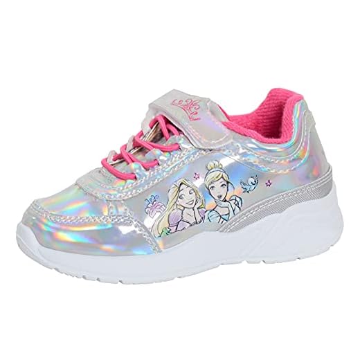 Disney Princesa Niñas Entrenadores Holográfico Plata Zapatos Deportivos Niños Running Sneakers Ariel Rapunzel Belle Cenicienta, rosa y plateado, 28 EU