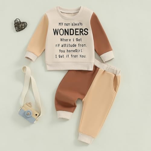 WZTYYDS Toddler Baby Boy Clothes Letter Print Long Sleeve Sweatshirt Tops Pants Sets Kids Fall Winter Contrast Outfit2