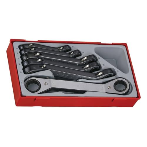 Teng Tools 6 Piece 12 Point Double Ended RORS Offset Reversible Ratcheting Ring Wrench Set - TTRORS