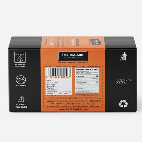 Image of The Tea Ark Ashwagandha Tea Bags (25 Count) | Turmeric with Lemongrass Herbal Tea | Caffeine free Herbal Tea | Individually Wrapped Pyramid Tea Bags (25 Tea Bags)