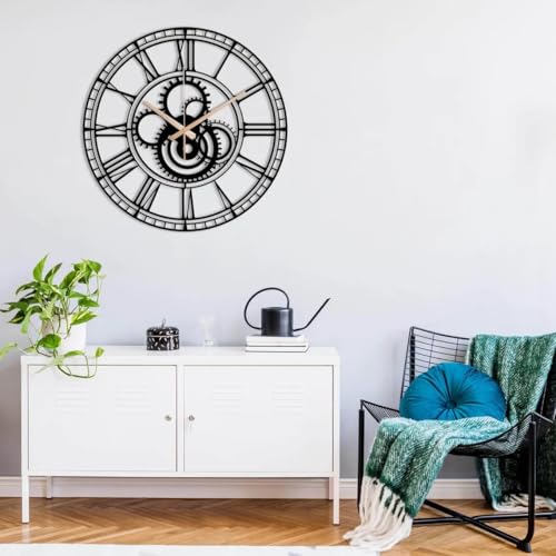Image of Wall Clock Stylish Metal Analog Wall Clock for Living Room, Bedroom, Office, Kitchen, Home and Hall | Antique Fancy Big Size Modern Wall Watch (Black(DA-190), 40 CM)