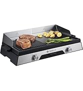 Tesslux XL Electric Indoor Grill, 20&rdquo; Non-stick Griddle Combo, 1600W Fast Heating, Dual Temperatu...