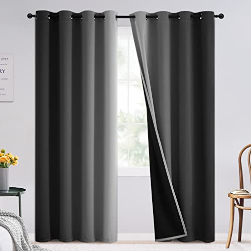 Image of SimpleHome Black and Greyish White Blackout Curtains for Bedroom 90 Inches Long, Room Darkening Grommet Curtains for Living Room,Thermal Insulated Ombre Drapes,2 Panels, 52x90 inches Length