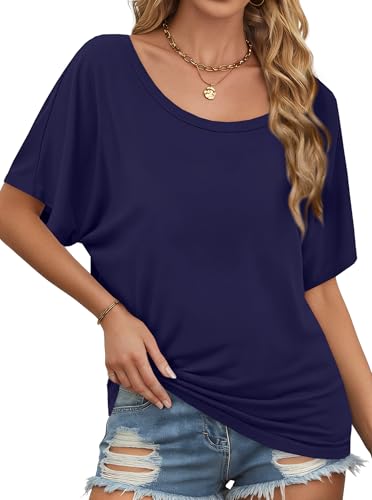 Image of Hilinker Womens Sexy Off The Shoulder Tops Short Batwing Sleeve T Shirt Oversized Casual Tee