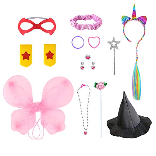 Girls Dress up Trunk Princess Set, Jeowoqao 24 PCS Pretend Play Costume Set, Fairytale, Supergirl, Princess, Rainbow Unicorn Costume for Toddler/Little Girls Ages 3-5yrs
