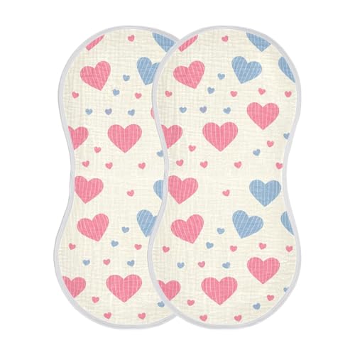 Baby Burp Cloths, Soft Absorbent Burping Cloths for Babies, Cotton Milk Spit Up Rags, Large Size for Newborns, Baby Boys and Girls (Striped Heart Cream)2