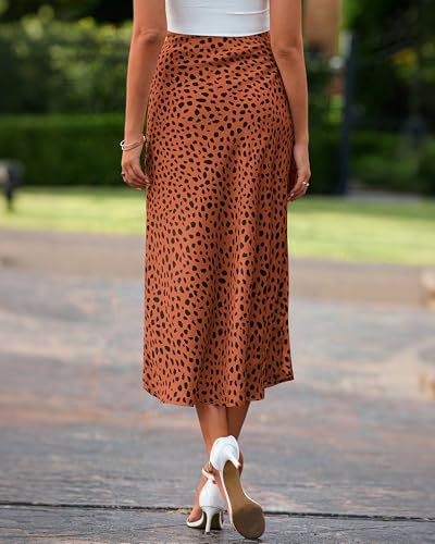 Image of BTFBM Satin Skirts for Women Trendy 2026 Summer Fall | High Waisted A-Line Leopard Print,Floral Print, Business Casual,Cocktail,Wedding Guest,Long Silk Midi Skirt