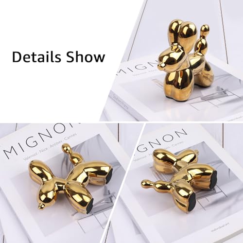 ZEYI Dec Ceramic Gold Balloon Dog Statue,Gold Living Room Decor for Teen Girls,Handmade Animal Balloons for Office,Balloon Animal Dog Statue Decor for Shelf,Ornament Home Decor Accents — view 3
