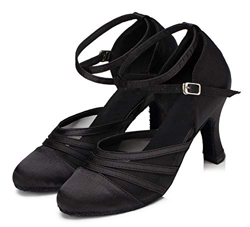 Minishion L189 Women's Mesh Black Satin Latin Salsa Ballroom Dance Shoes Us 9.5 #TOP5
