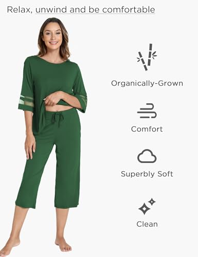 Image of GYS Bamboo Viscose Capri Pajamas for Women Set Cooling 3 /4 Sleeve Pjs | Moisture-Wicking Sleepwear for Night Sweats, OEKO-TEX Certified, Gentle on Sensitive Skin, Soft Sleep Lounge Sets