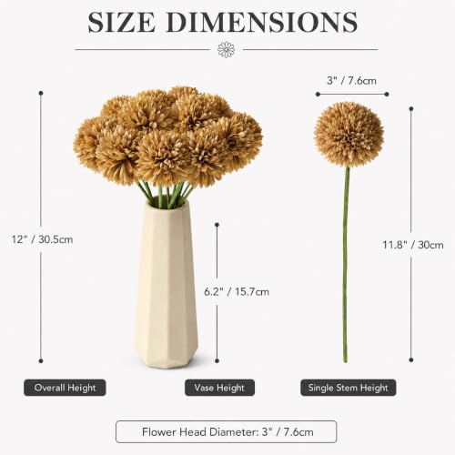 Image of Mandy's 12pcs Artificial Light Brown Ball Chrysanthemum Flowers