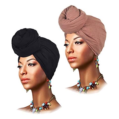 keland Stretch Head Wrap Scarf Breathable Turban Headband Tie Long Hair Wraps for Women (A - Black & Camel) Cover