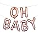 Oh Baby Balloons Baby Shower & Pregnancy Decorations - 16" Rose Gold, Silver, Gold Baby Balloon Letters with Blow Up Straw & 30 Feet of Hanging Ribbon - Reusable Set of 6 Letter Balloons (Rose Gold)