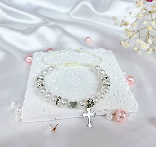 Image of Cross Heart Bracelet First Communion Gifts for Girls Catholic Baptism Gifts Easter Confirmation Gifts for Girls Christian Bracelets