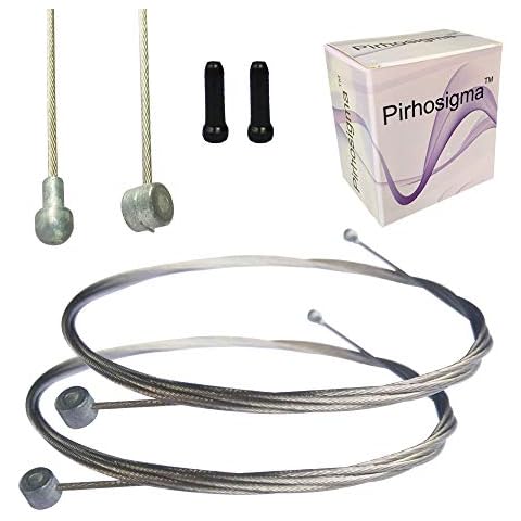 Pirhosigma 2 pcs 2m Long Universal Bicycle Bike Replaceable Brake Inner Wire Cable for Mountain Bike Road Bike MTB + 2 PCs Black Alloy Cable Cap End Tip Crimp Cover