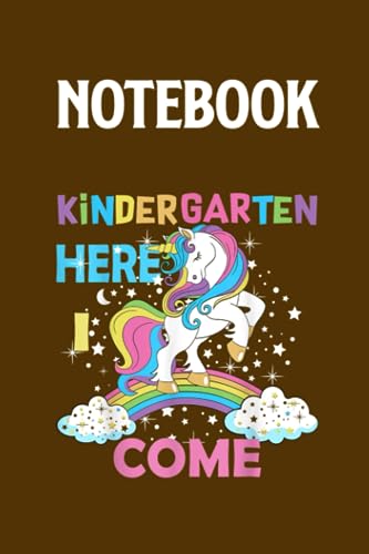 Back To School Rainbow Unicorn Cute Hello First Day of Kindergarten Girl on Brown Cover Fun Gifts for Men Women Kids: Notebook