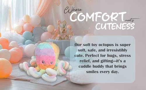 Image of Plush Octopus Toy - Soft & Cuddly Stuffed Animal for Kids, Toddlers & Baby Gifts - Cute Sea Animal for Nursery & Playroom Decor